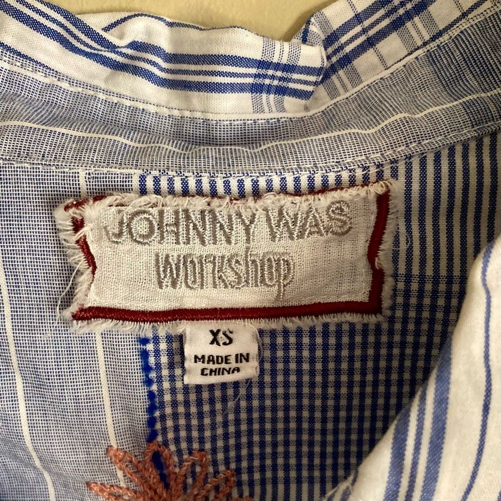 Johnny Was Zanzibar Button Down Shirt Floral Bird Embroidery Plaid Snaps Size XS - Picture 15 of 15
